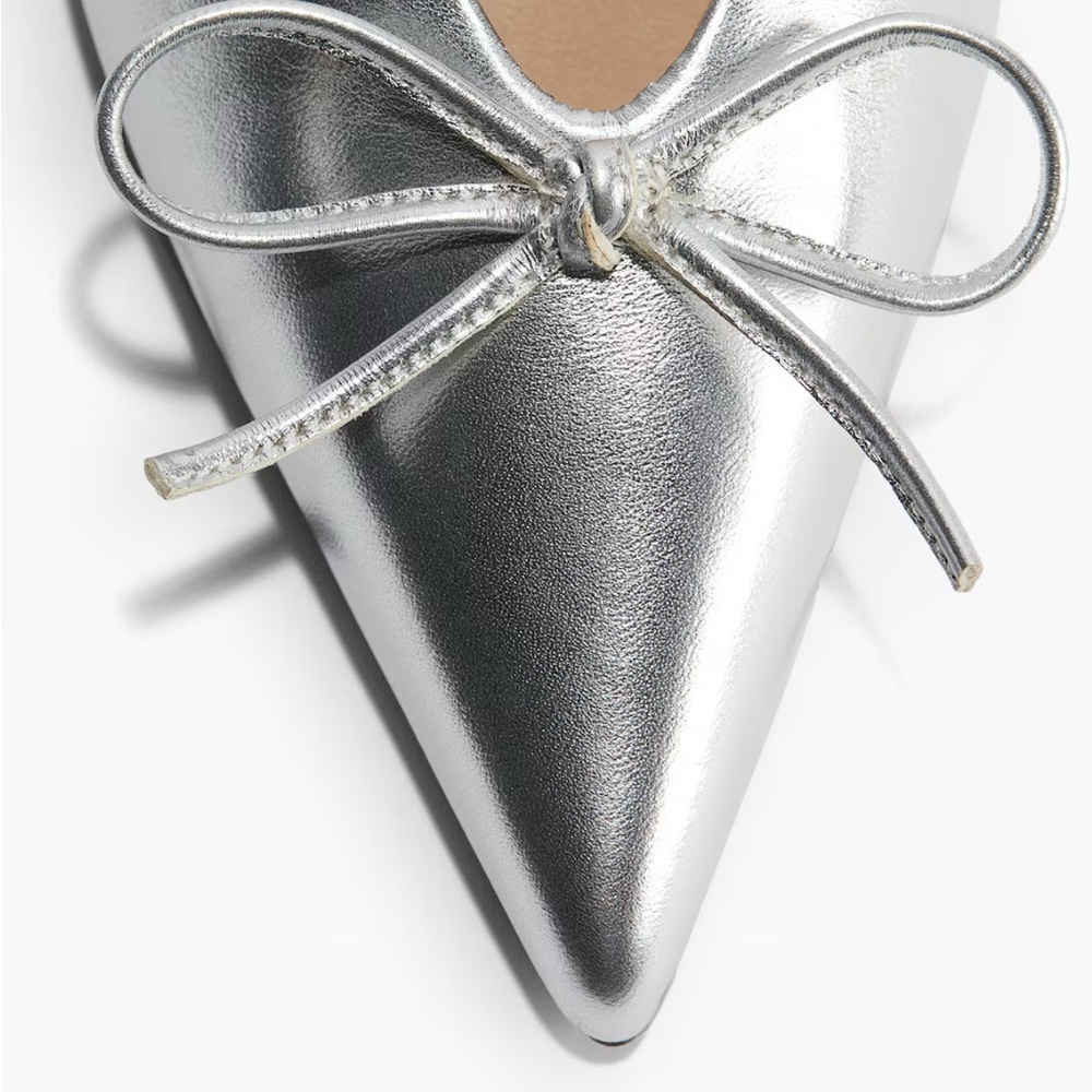 H&M Silver leather slingback ballet Flats with Bow Detail size 8 metallic office - Picture 4 of 13